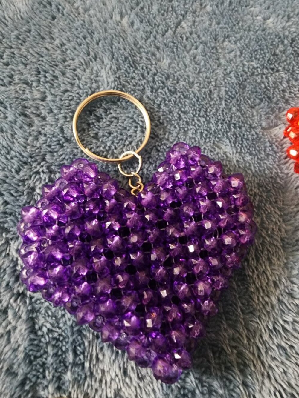 Purple Crystal Heart Keychain | Handmade Beaded Bag Charm